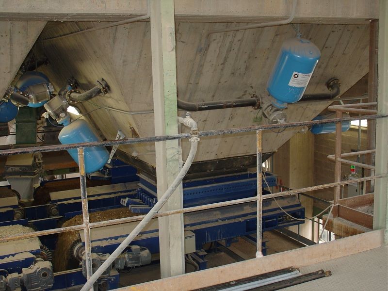 Elimination of blocks and bridges of material in the raw material hopper