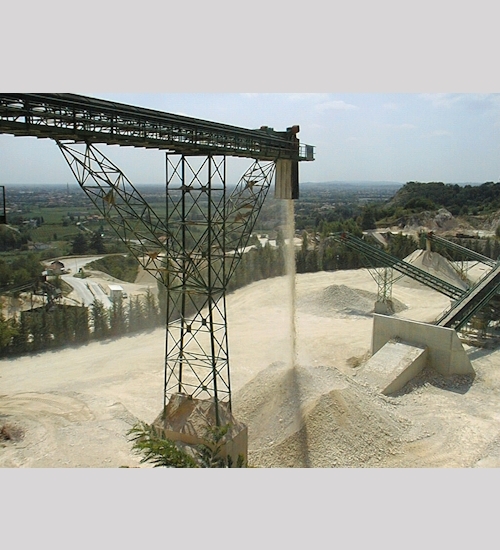 Clouds of dust during vertical fall of materials at 20mt height and movement on belt